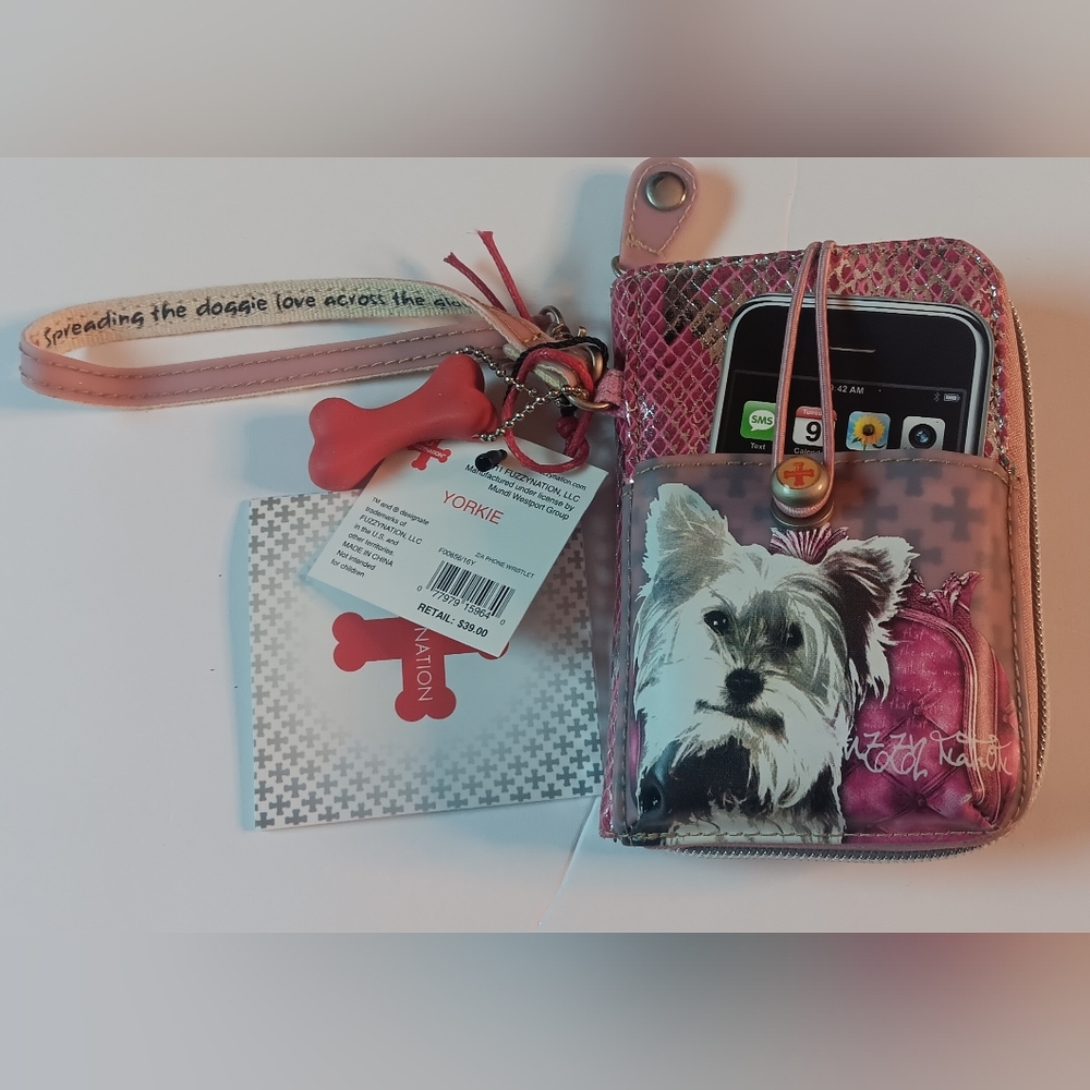 YORKIE Dog Wristlet WALLET with Bone Charm